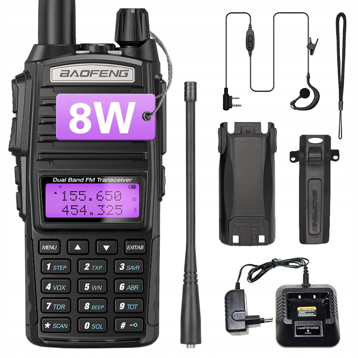 Baofeng UV-82 8W KRÓTKOFALÓWKA RADIOTELEFON WALKIE TALKIE SKANER VHF UHF CE