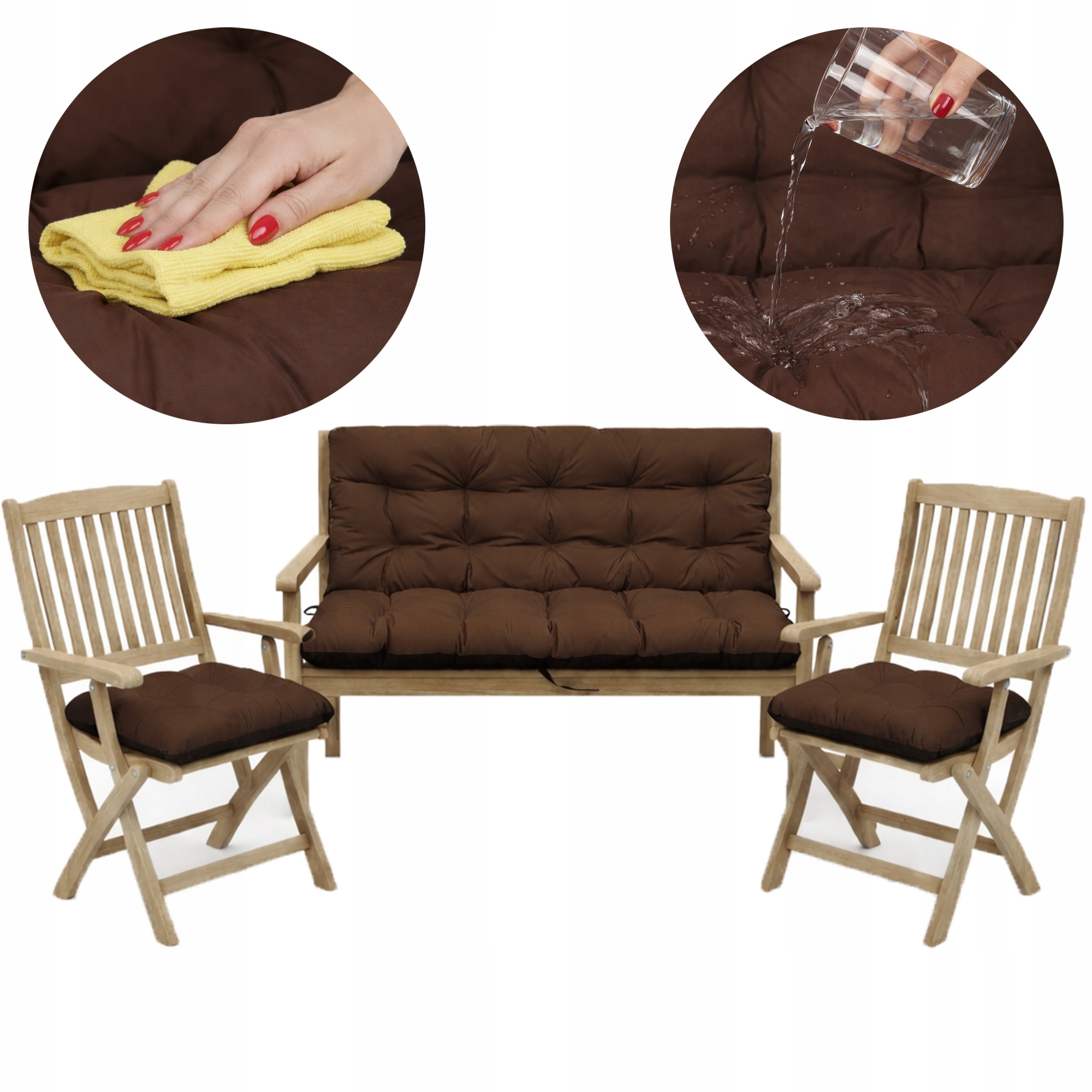 Polštář Voděodolný na zahradní houpačku 180x60x50+2x45/45 Hnědý
