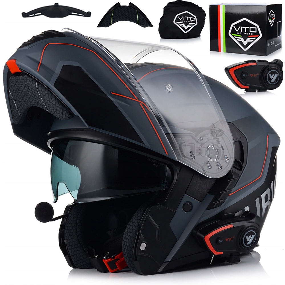 Motocyklová Prilba Vito Furio Šedá Matná Interkom Vito Bluetooth