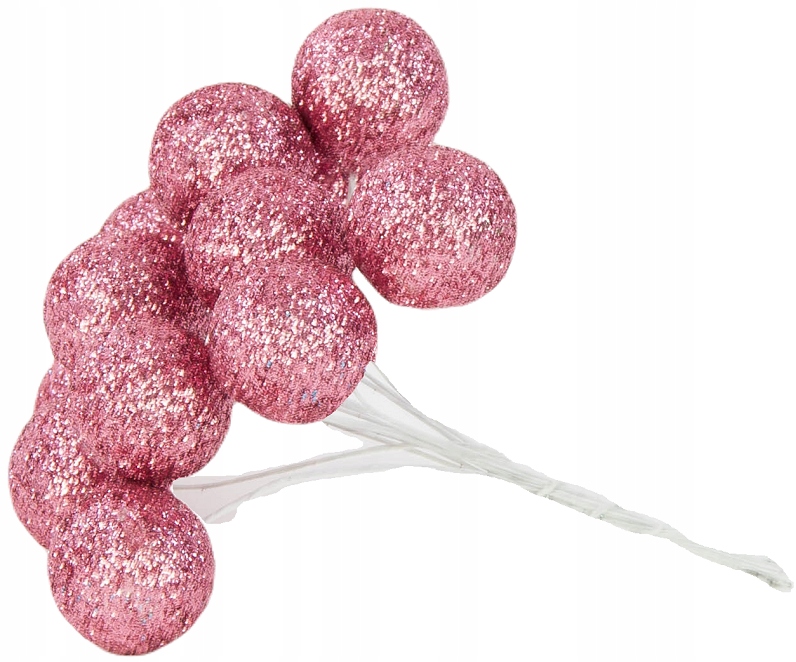 

Różowe Bombki Brokatowe Na Drucie 2CM Stroik 12SZT