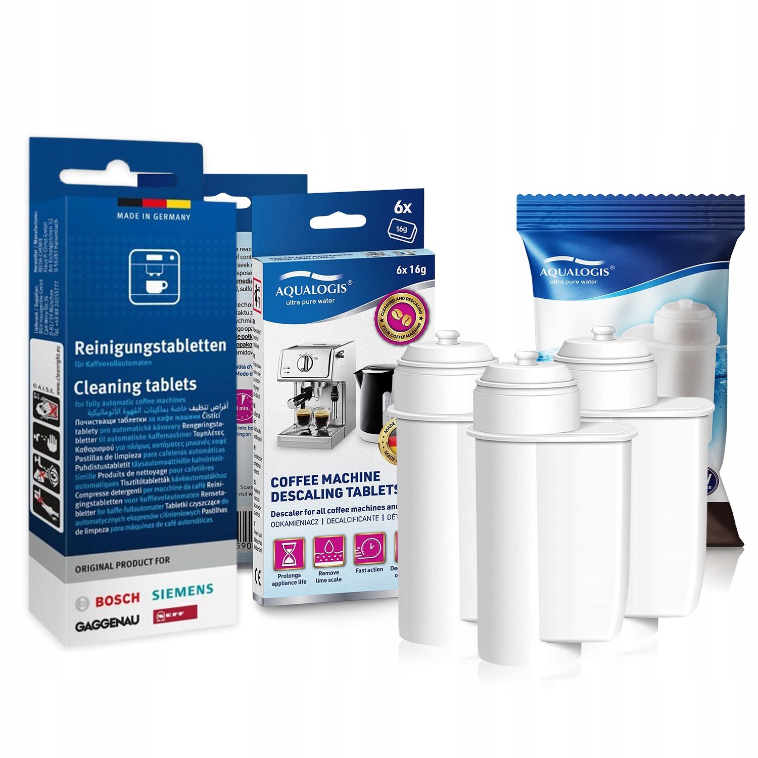 3x AL-Inte filtr pro kávovar Bosch čisticí tablety odvápňovací tablety