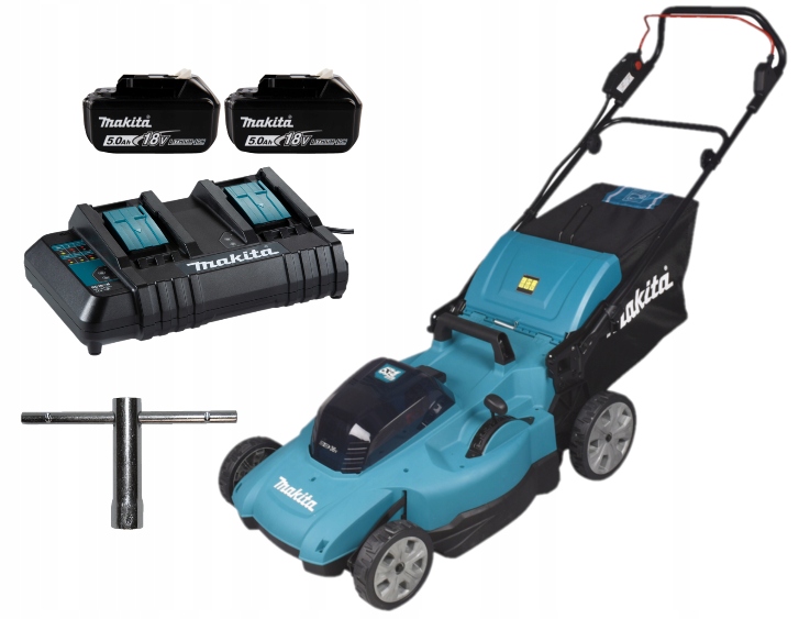 Makita DLM538CT2 Zestaw Kosiarka akumulatorowa +2x Aku.5AH 2x18V 53 cm+Ład.