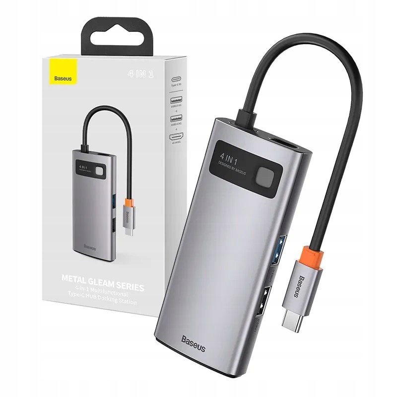 Hub 4V1 Baseus Kovový Gleam Usb-c Hdmi Nabíjení A Přenos Dat
