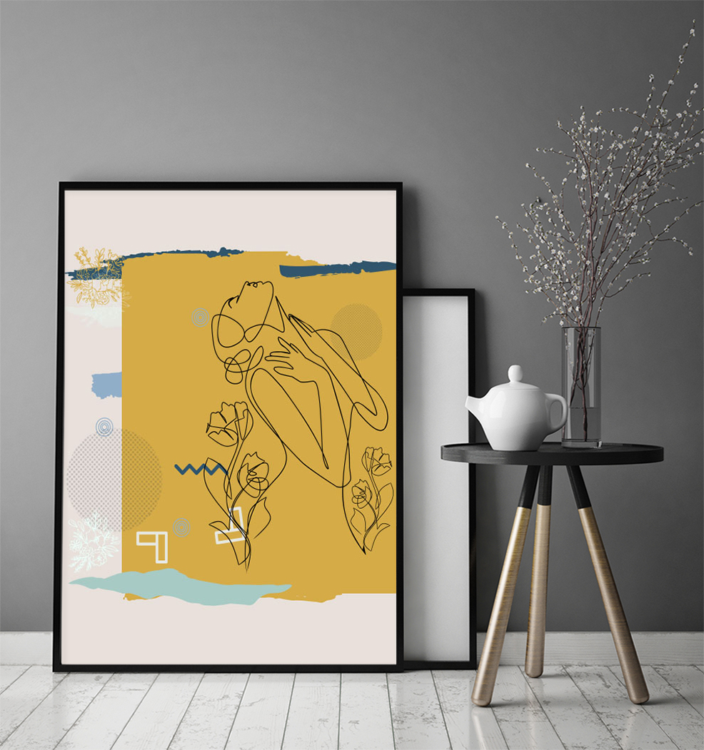 OBRAZ PLAKAT W RAMIE 33x43 cm Line art Ona P1868 Tematyka portret