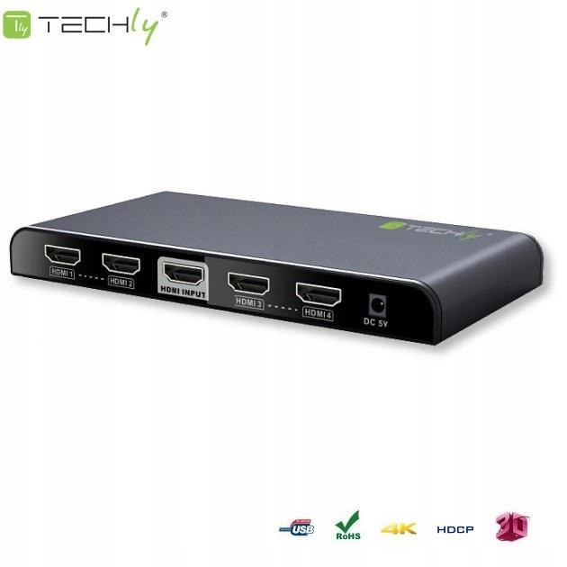 Rozdzielacz Splitter Techly Av Hdmi 2.0 1/4 Ultra Hd 4Kx2K 3D