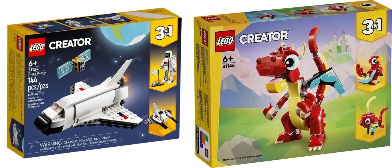 2V1 Lego Creator 3V1 Červený Drak 31145+ Lego Kosmický Trajekt 31134