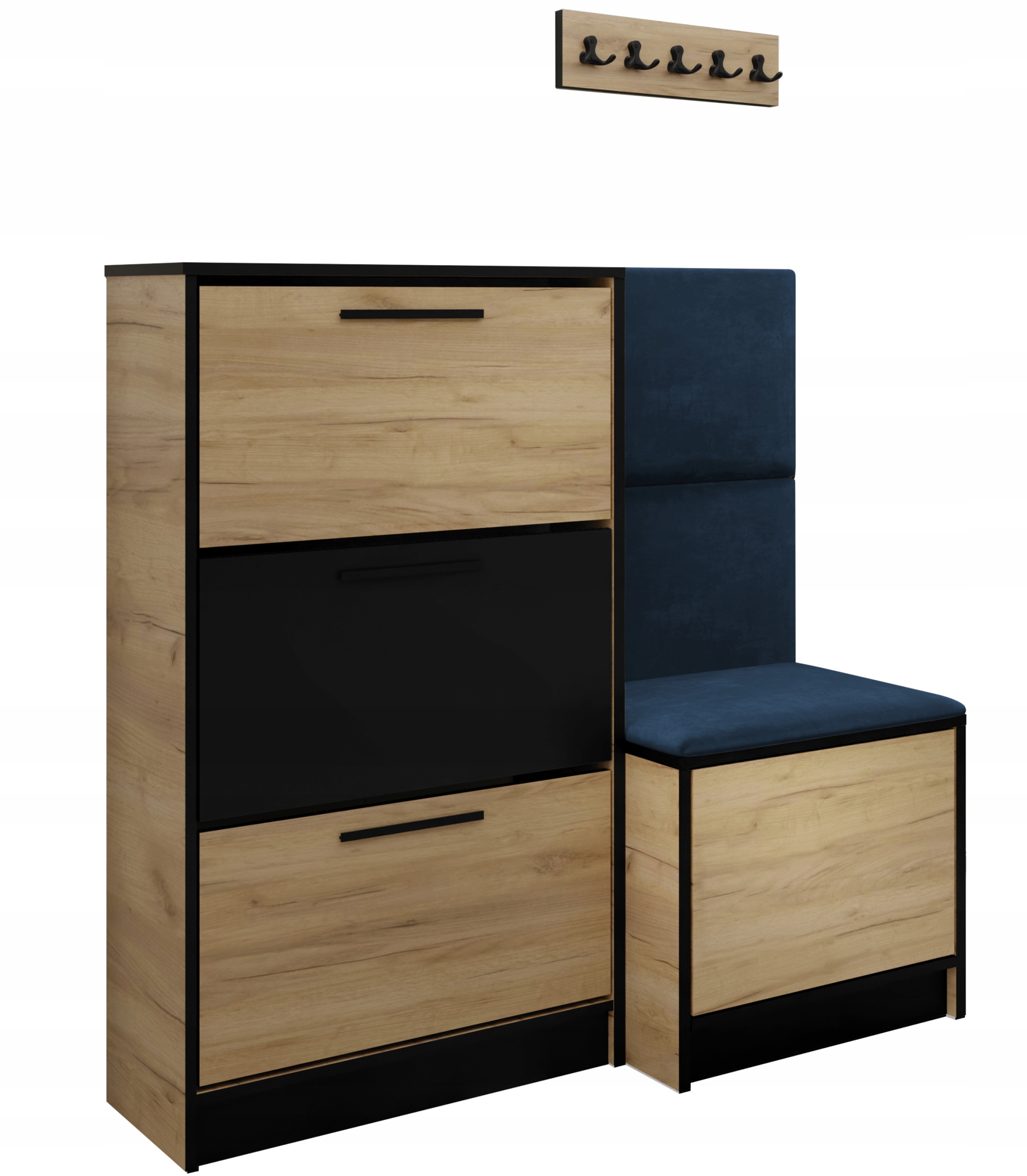 Sada Kubi botník a sedák dub craft zlatý modrá tkanina