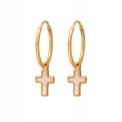 Jemné zlaté Náušnice 585 s křížky, elegantní dárek pro maminku 14K