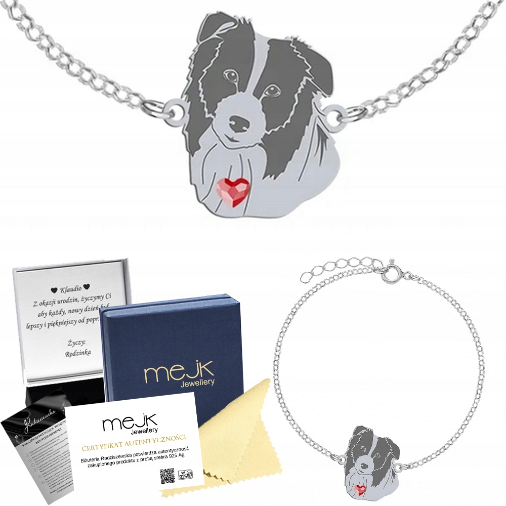 Náramek Stříbro 925 Border kolie Žena Řetízek Dárek Gravírování