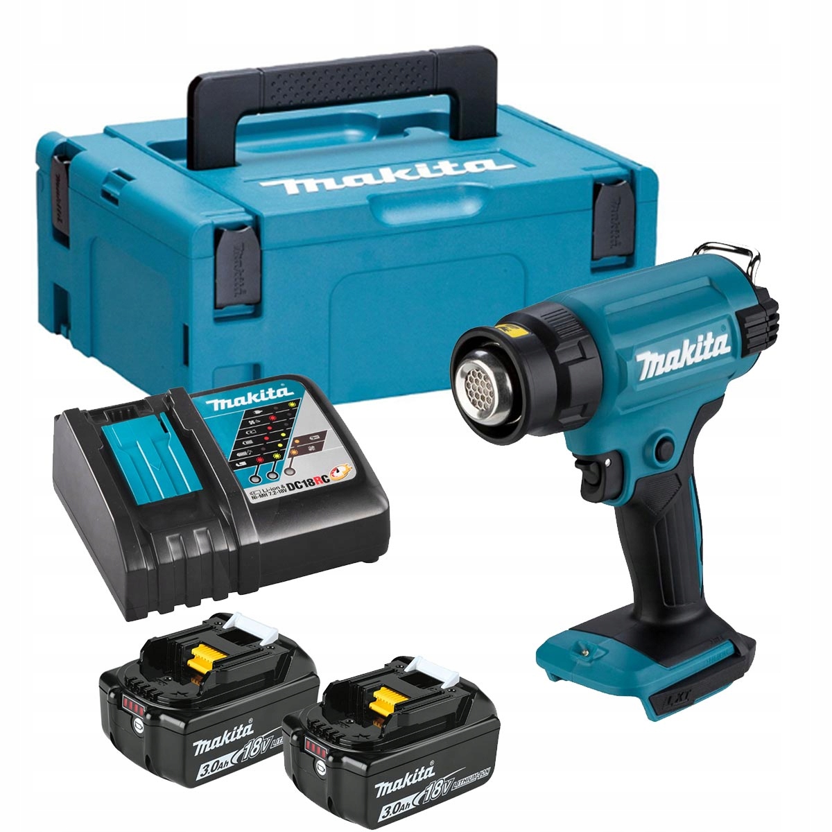 Makita DHG180RFJ 2x 3ah Zestaw Opalarka Akumulatorowa 18V Walizka Dysze