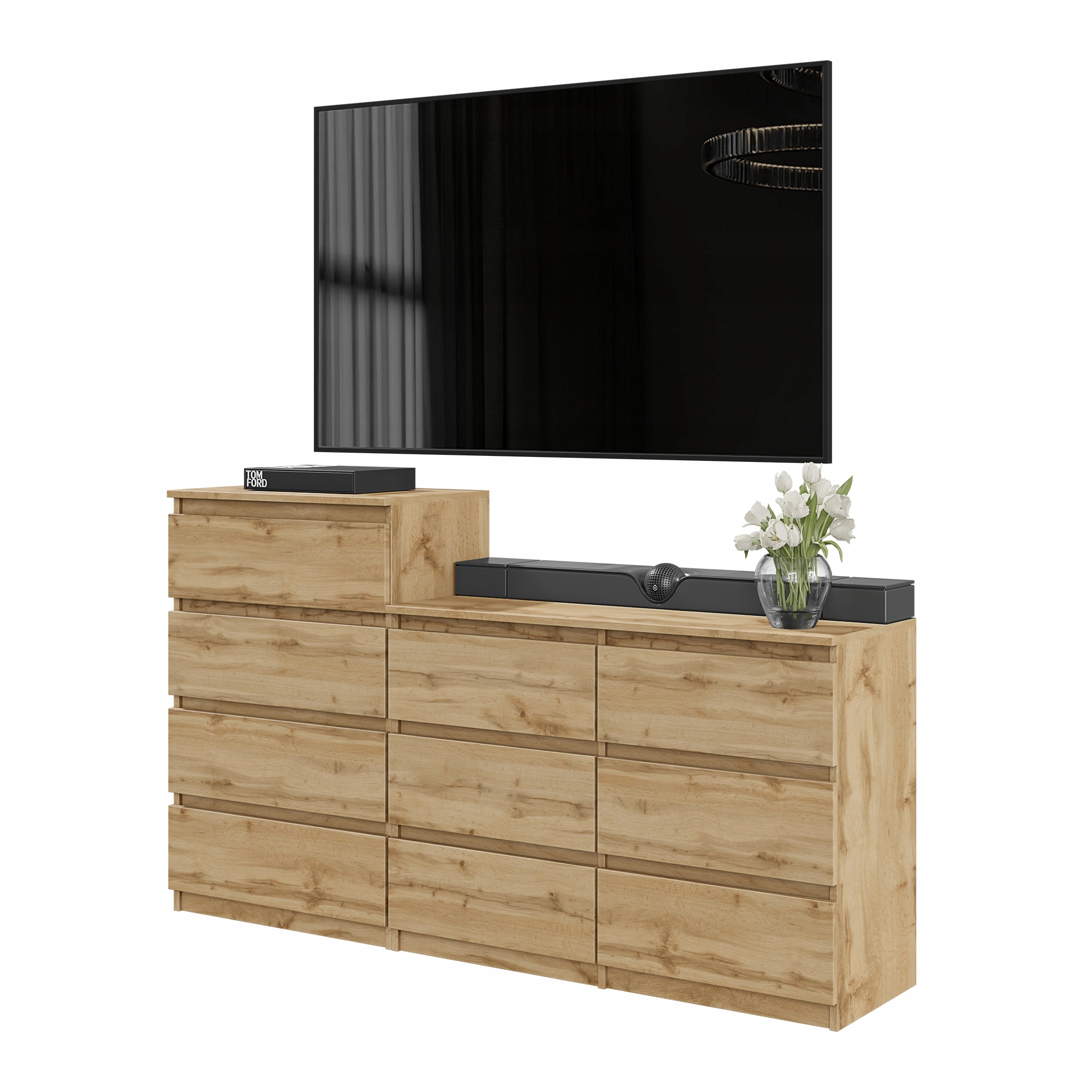Komoda 160 CM Dąb Wotan 10 Szuflad, Zestaw Dwóch Komód, Salon