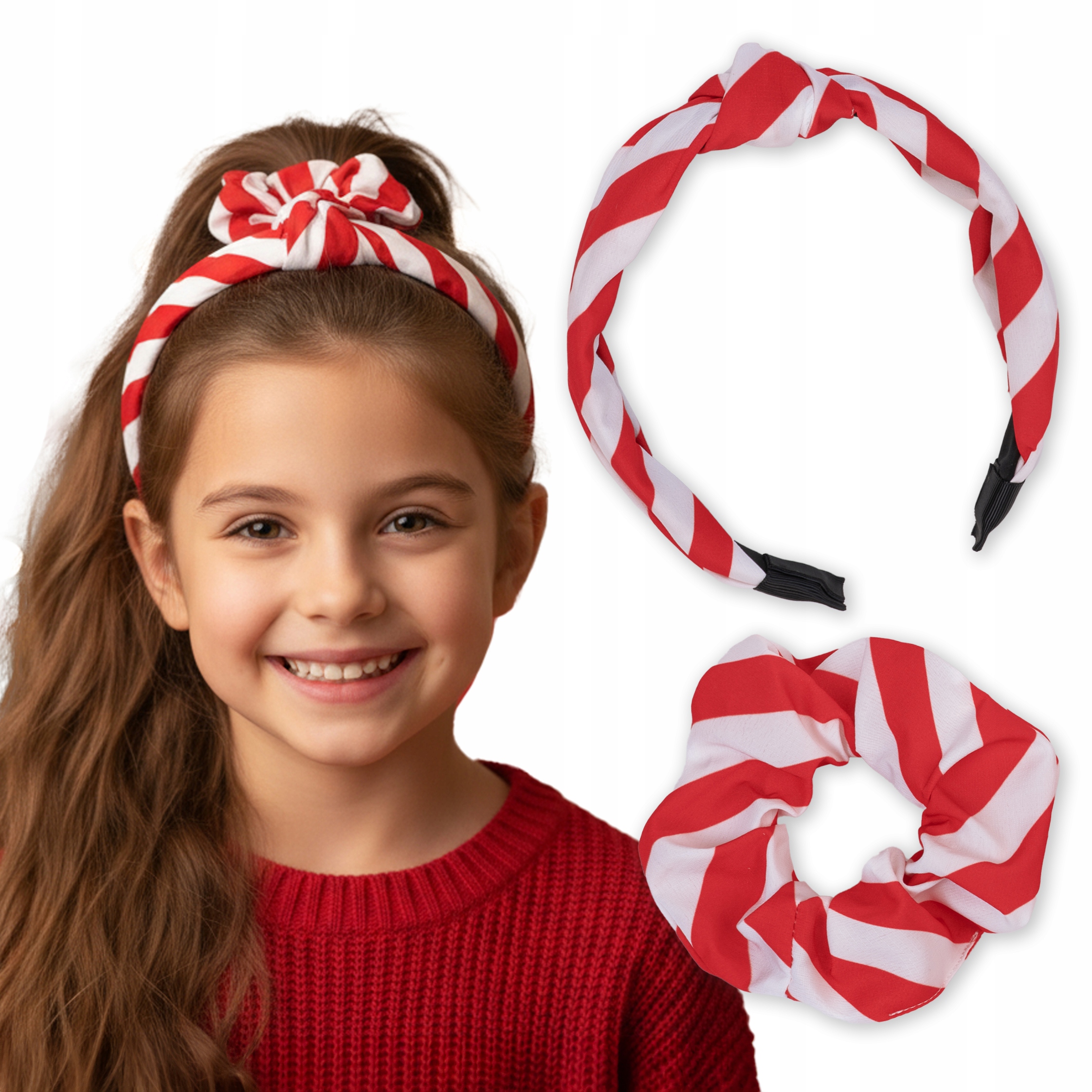 OPASKA NA GŁOWĘ DO WŁOSÓW I FROTKA DAMSKA ŚWIĄTECZNA MODNA ZESTAW KOMPLET