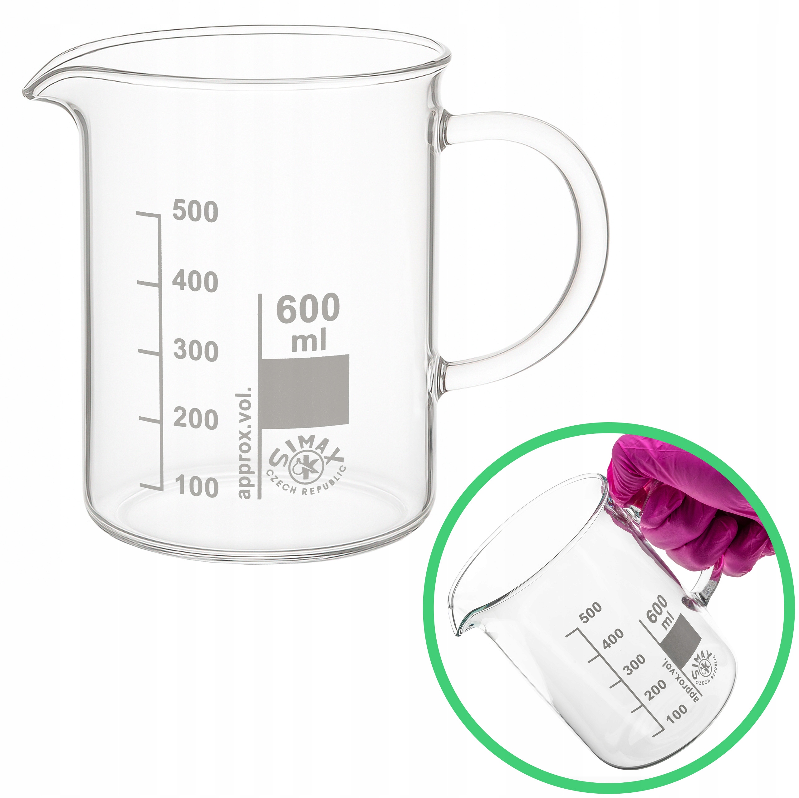 Zlewka szklana z uchem 600 ml Simax szkło Boro 3.3, śr. 90 mm, wys. 125 mm