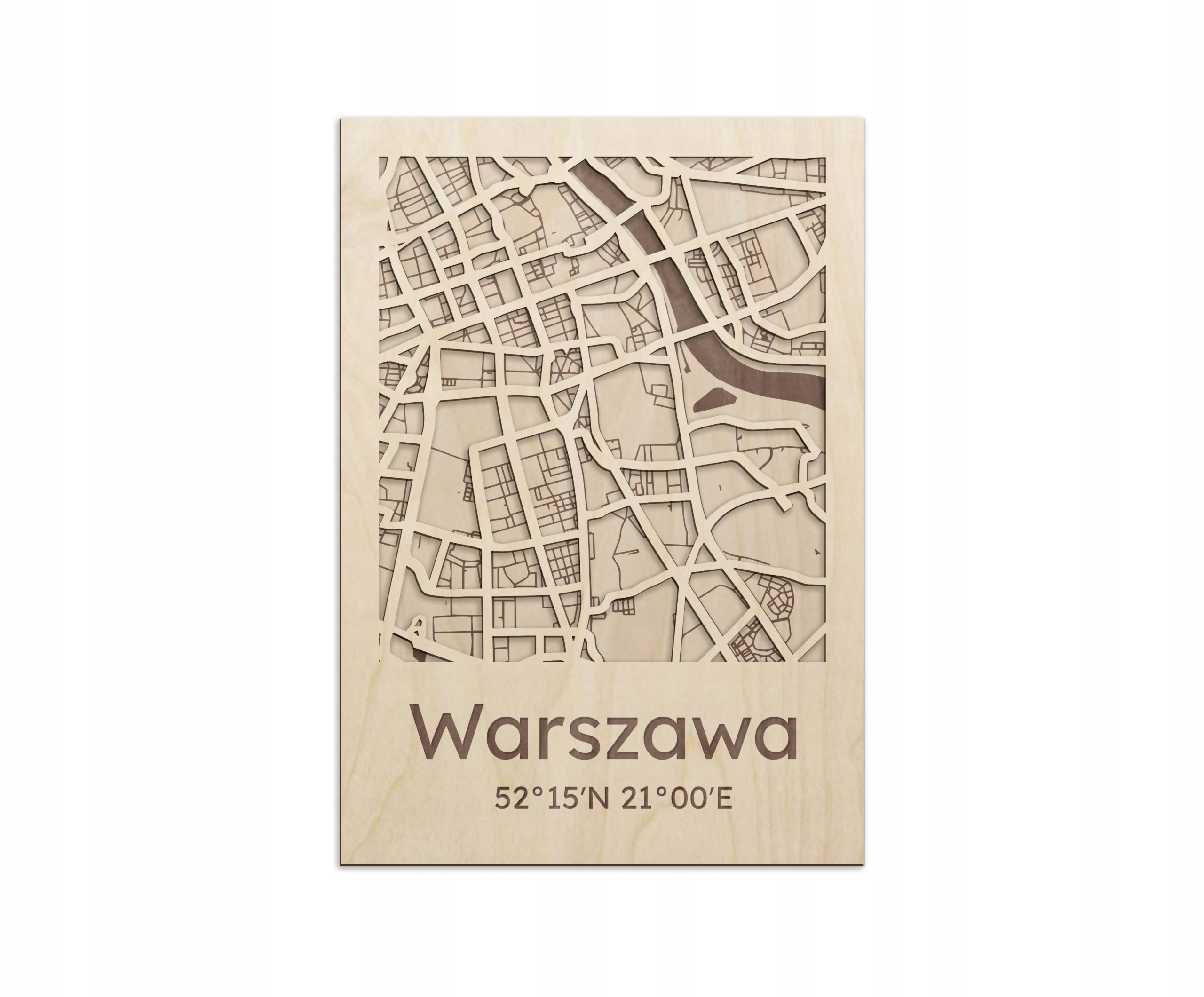 3D nástěnný obraz Varšava Dřevěná mapa síť ulic s gravírováním Plán města