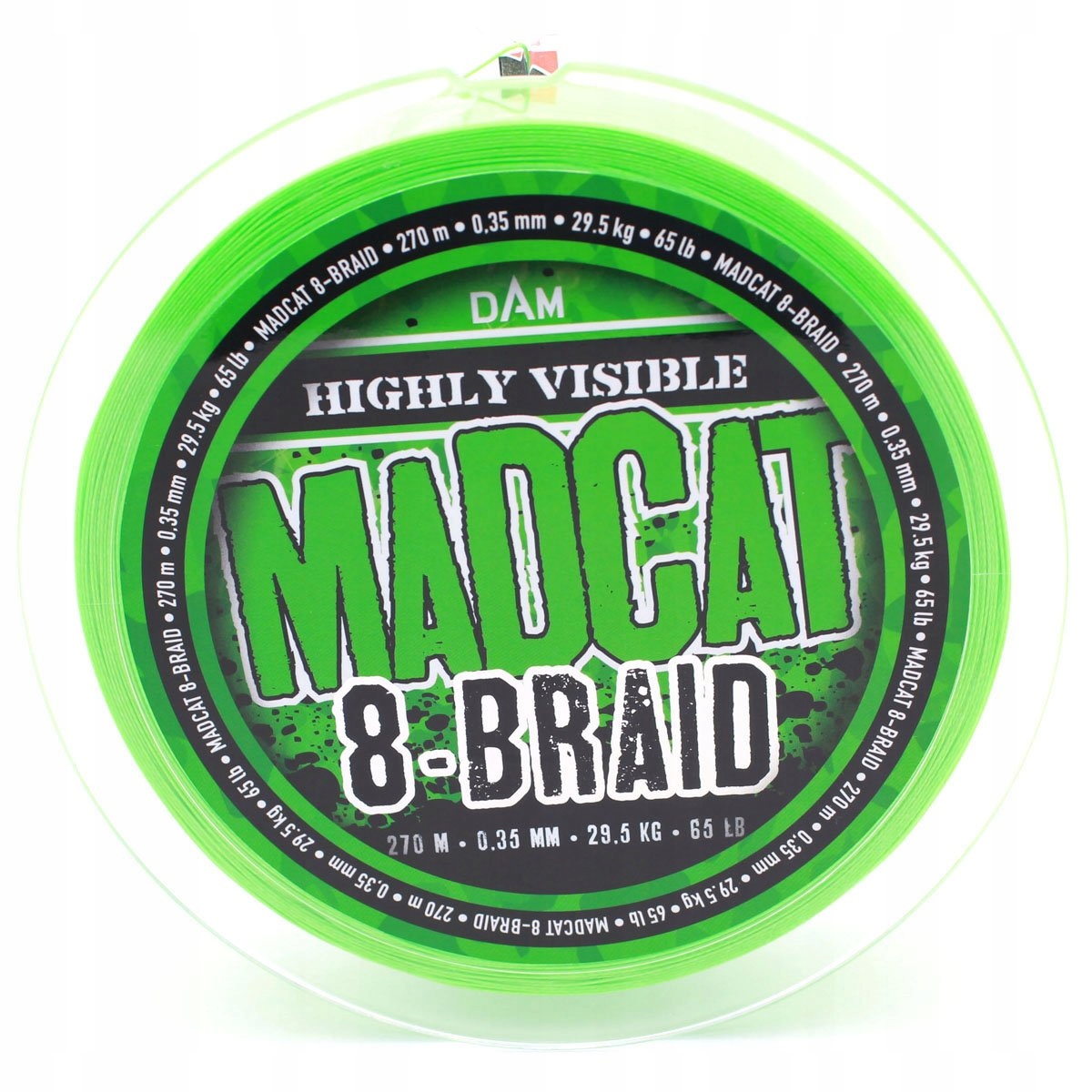 Šňůra Madcat 8-Braid 270M 0.35MM 29.5KG 65LBS Hi Vis Yellow