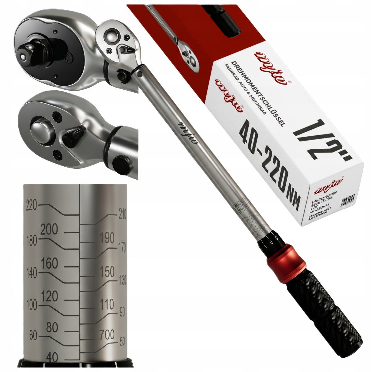Mjw Momentový kľúč 1/2" 72T 40-220 Nm s račňou na kolesá a skrutky