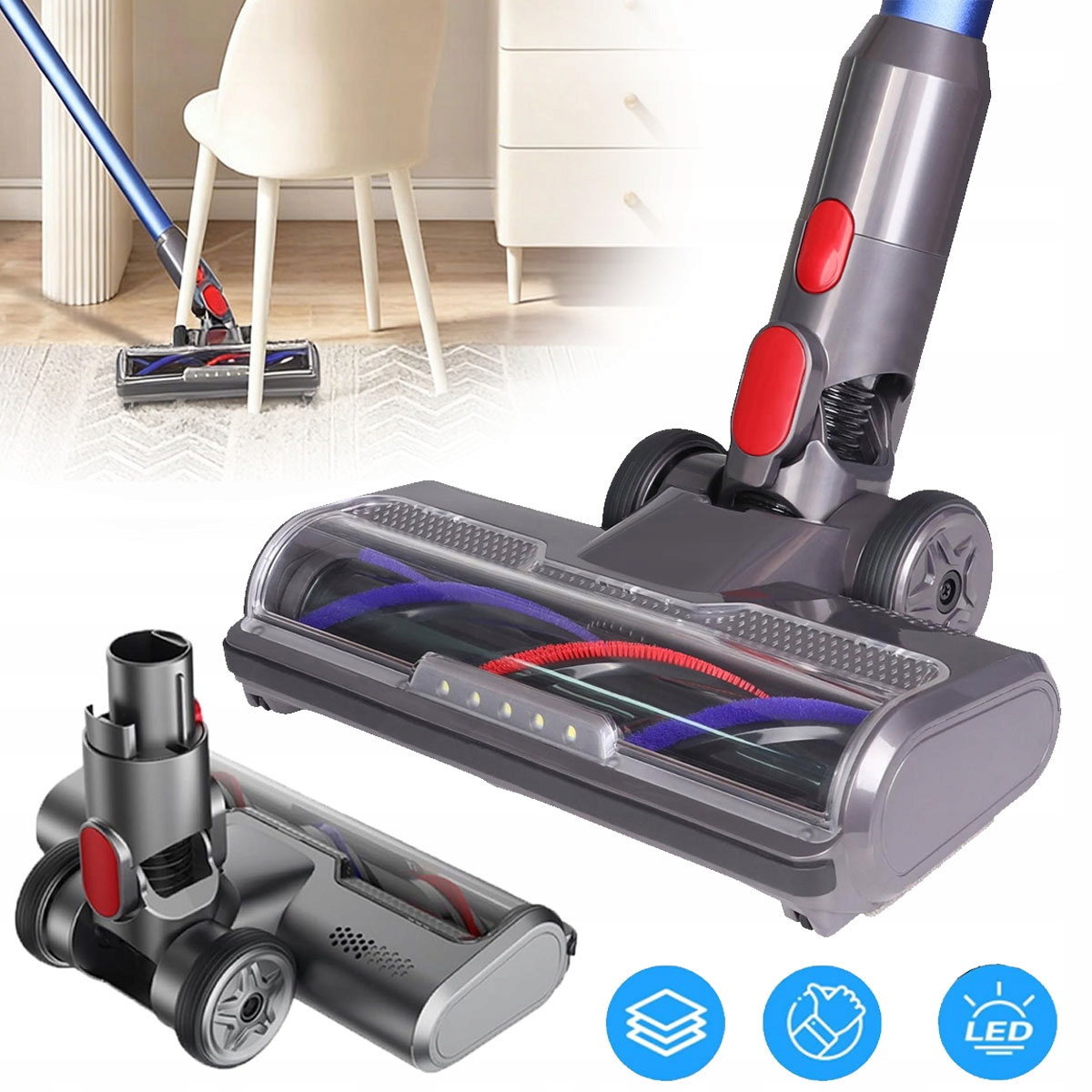 Kartáč S Přímým Pohonem A 5 Led Pro Vysavač V7 V8 V10 V11 V15