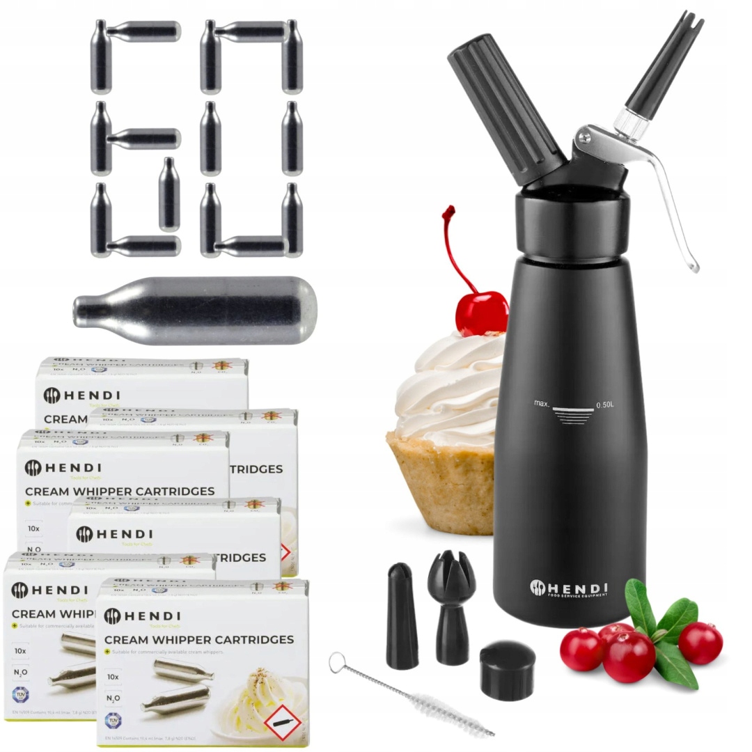 Sifon na šlehačku 0,5 l Černý náboje N2O 60 Kusů Hendi 588420