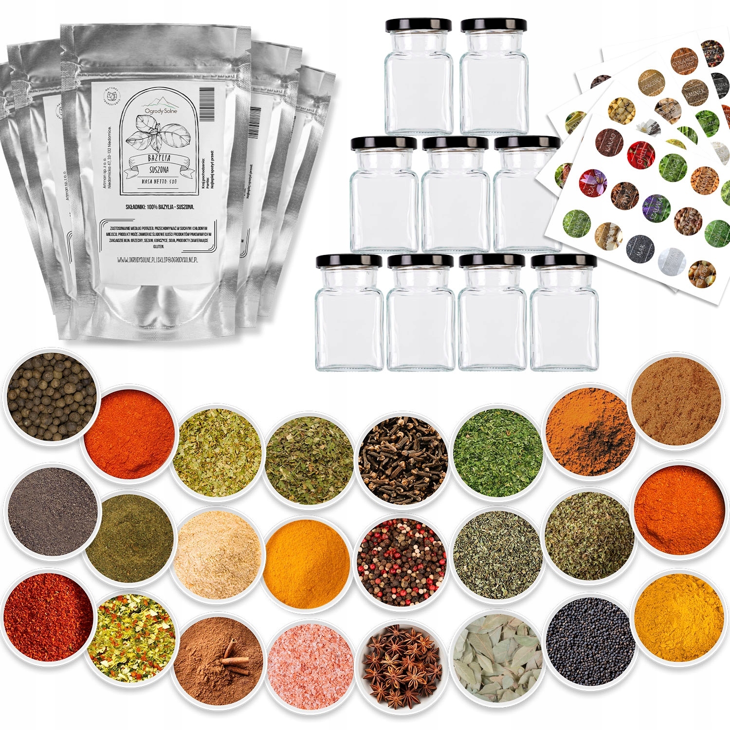 Levně 24 Skleniček 150 ML 24 x Koření Bylinky Etikety Sada Koření