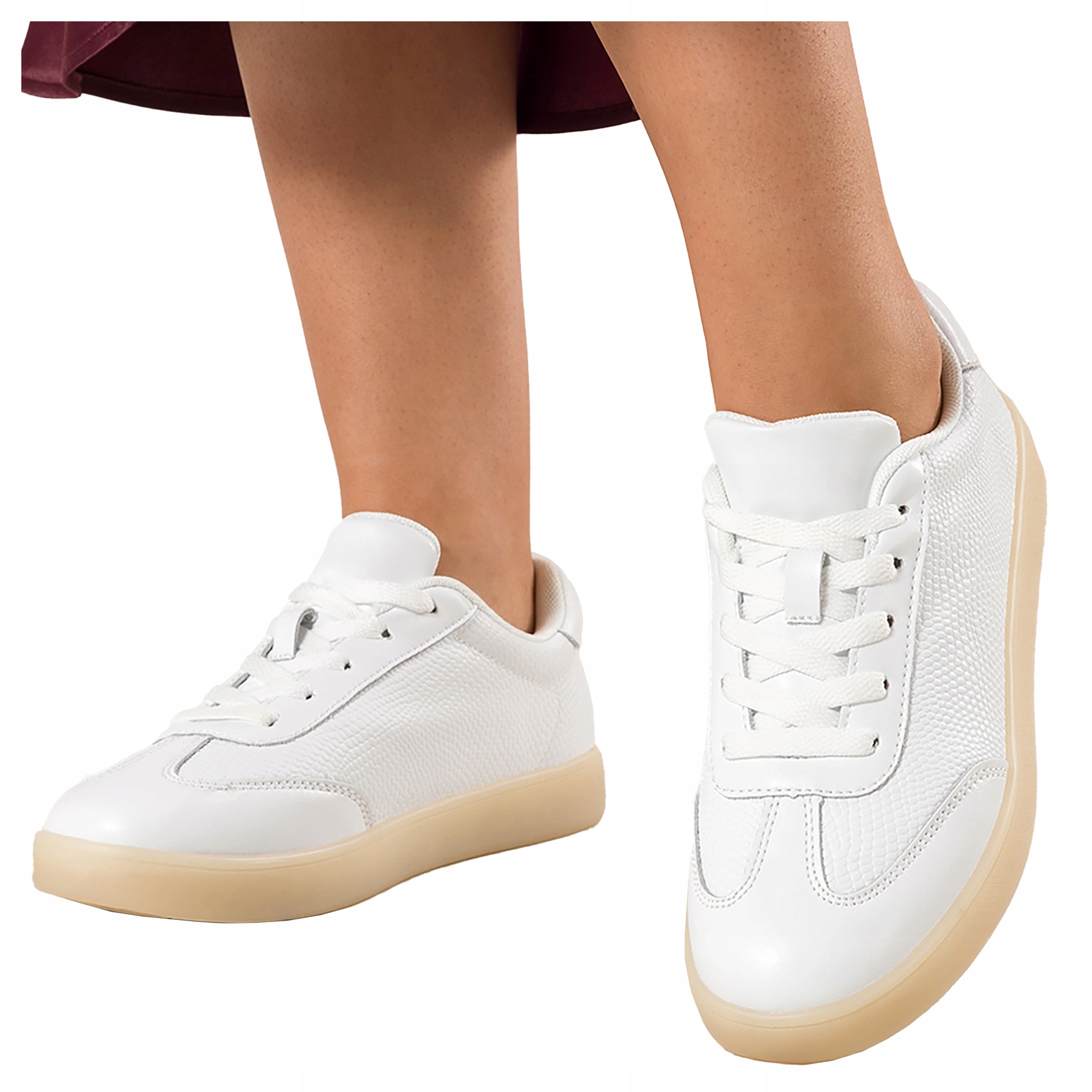 Skórzane Sneakersy Białe Na Beżowej Podeszwie Sznurowane Buty Sportowe r 40