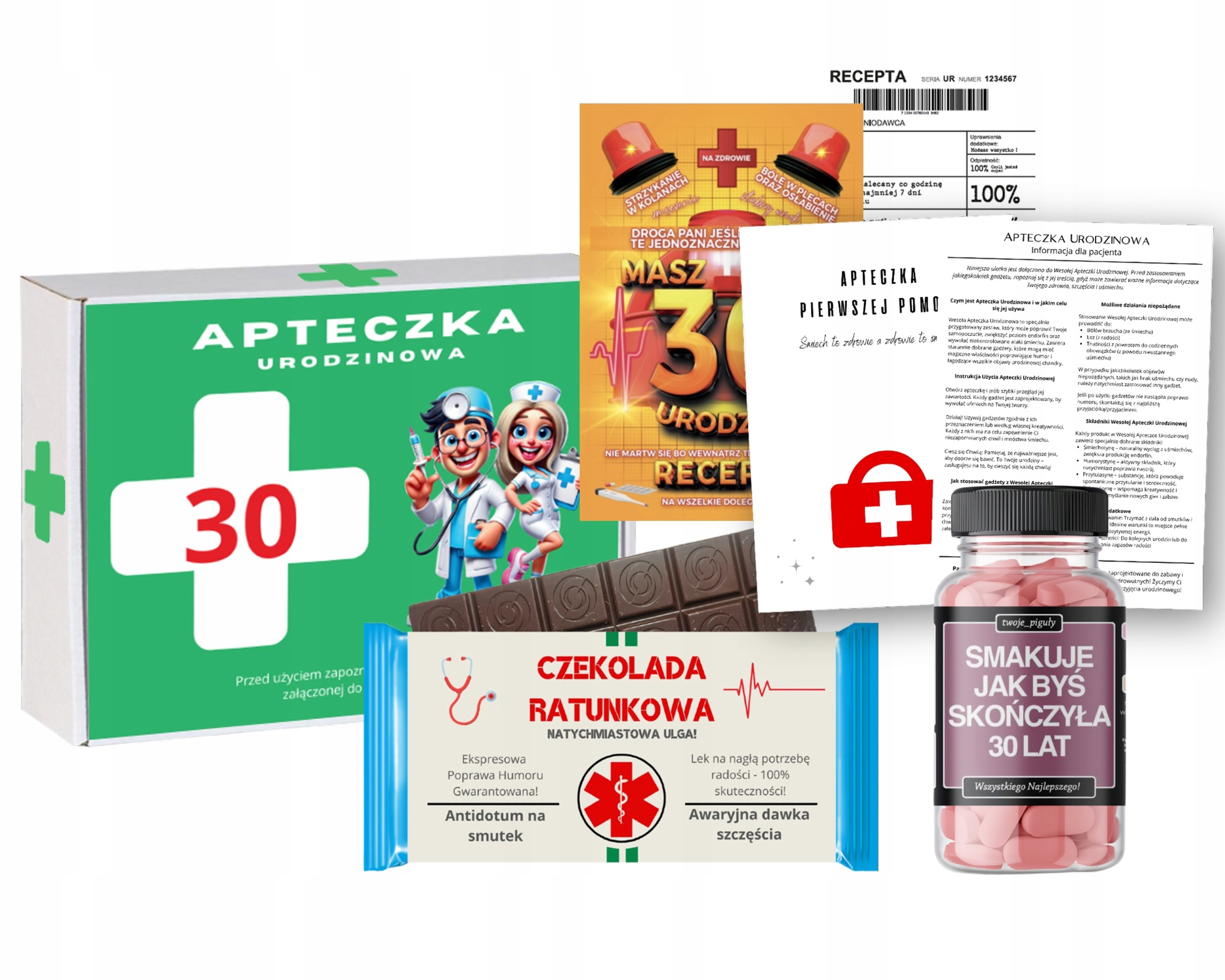 Vicces ajándék 30. születésnapra Nők Elsősegély doboz Csokoládé Tabletták Recept