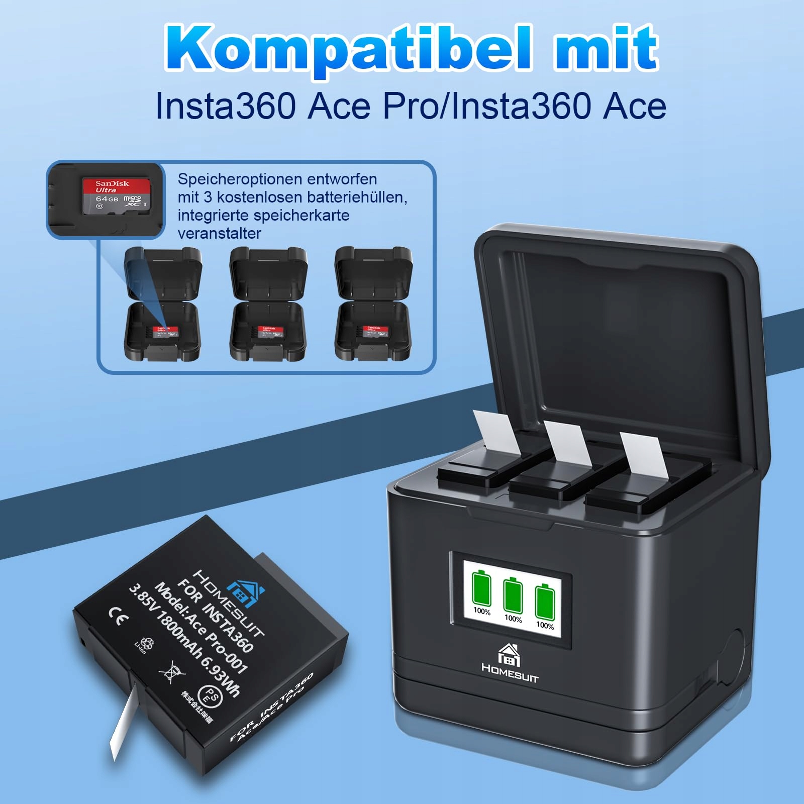HOMESUIT Zestaw Ładowarka LCD 1800mAh i Bateria do Ace Pro — miniatura 4