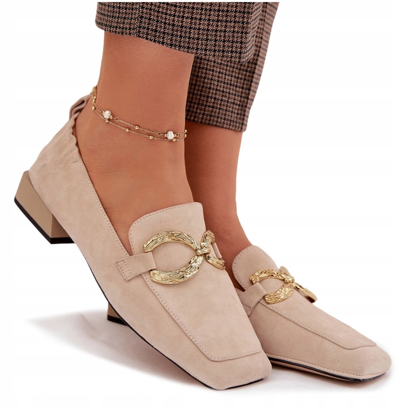 Dámské Mokasíny Semiš Zlatý Detail Elegantní D&a CR61-3115 Béžové 36