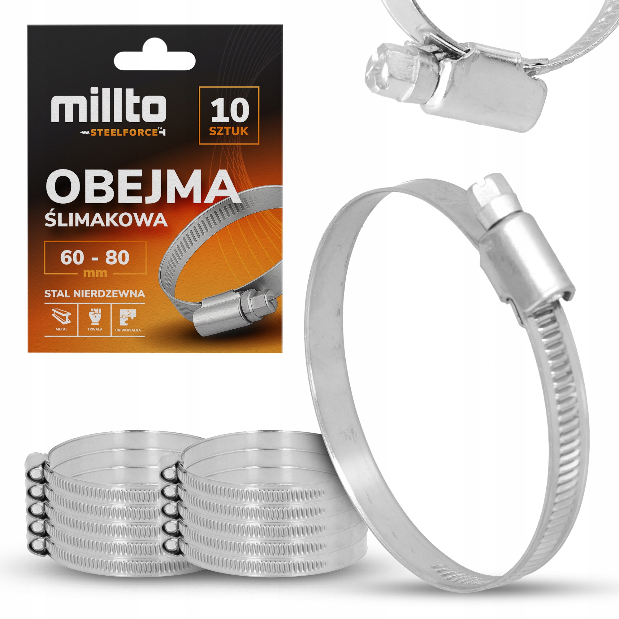 10x Opaska Zaciskowa Metalowa 60-80 Cybant Obejma Ślimakowa Skręcana Sta Nq