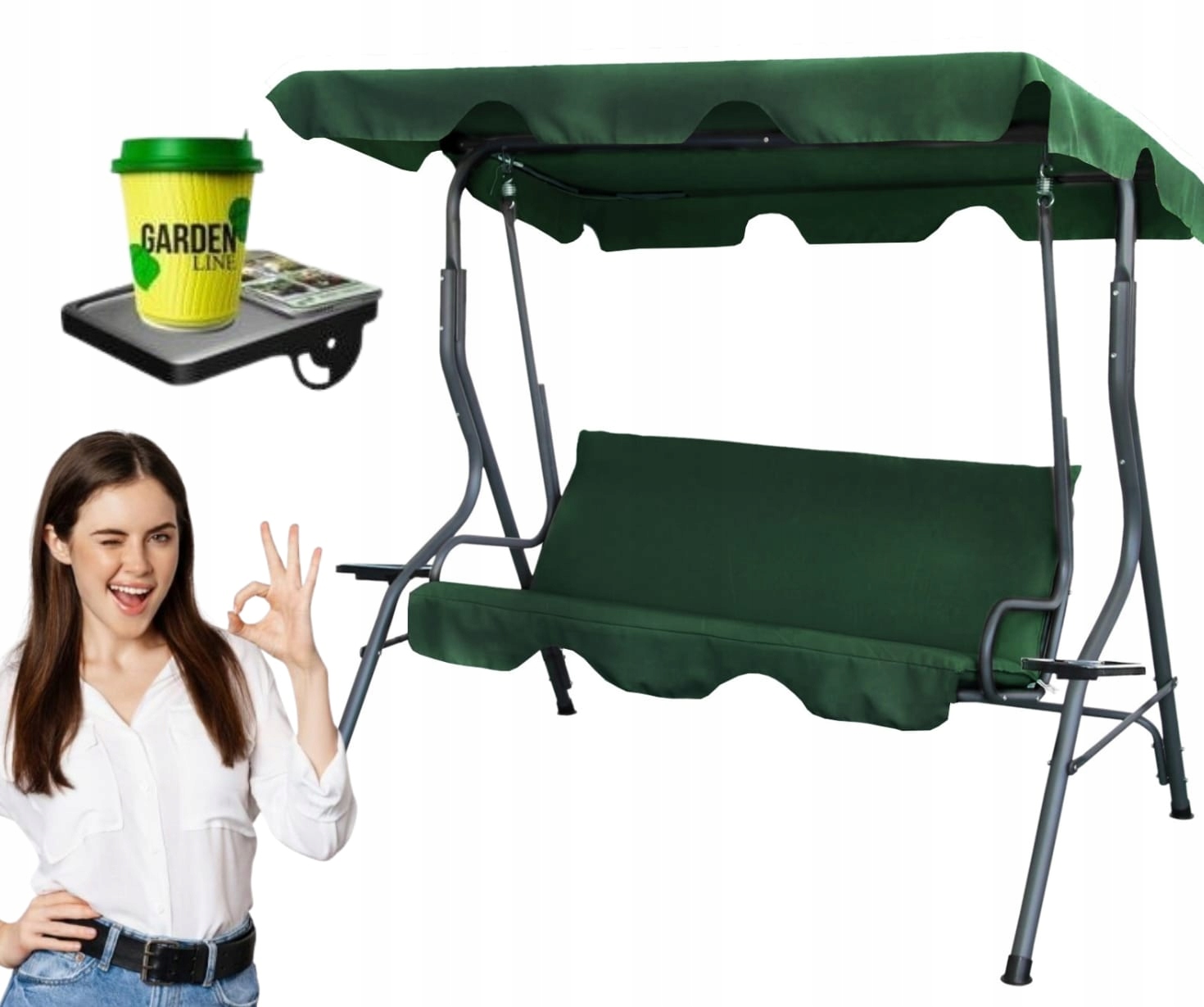 Huśtawka Ogrodowa Ławka Bujana do Ogrodu 3-OSOBOWA z Podstawkami na Kubek