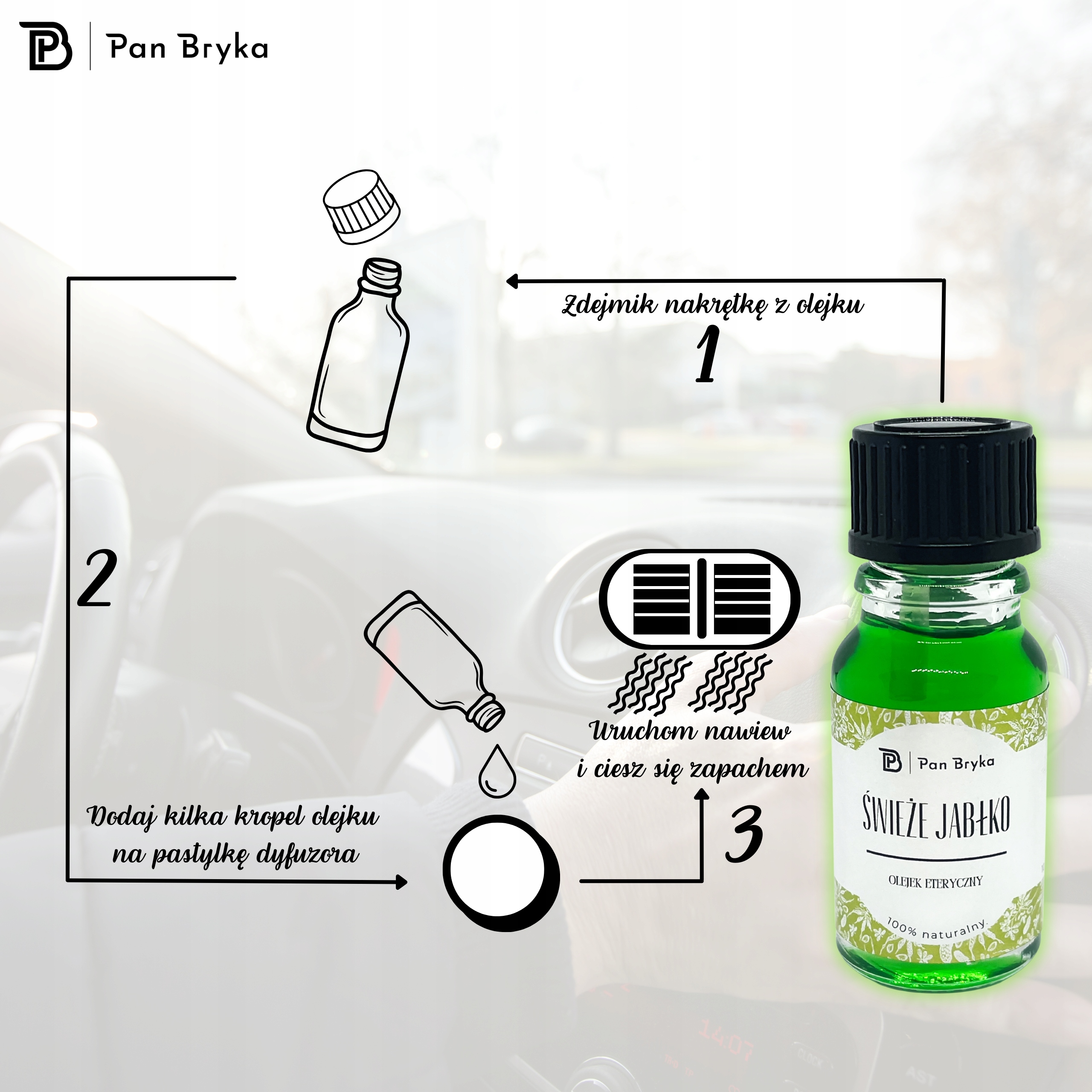 OLEJEK ETERYCZNY OLEJKI ZAPACHOWE DO DYFUZORÓW DO SAMOCHODU ŚWIEŻE JABŁKO Pojemność 10 ml