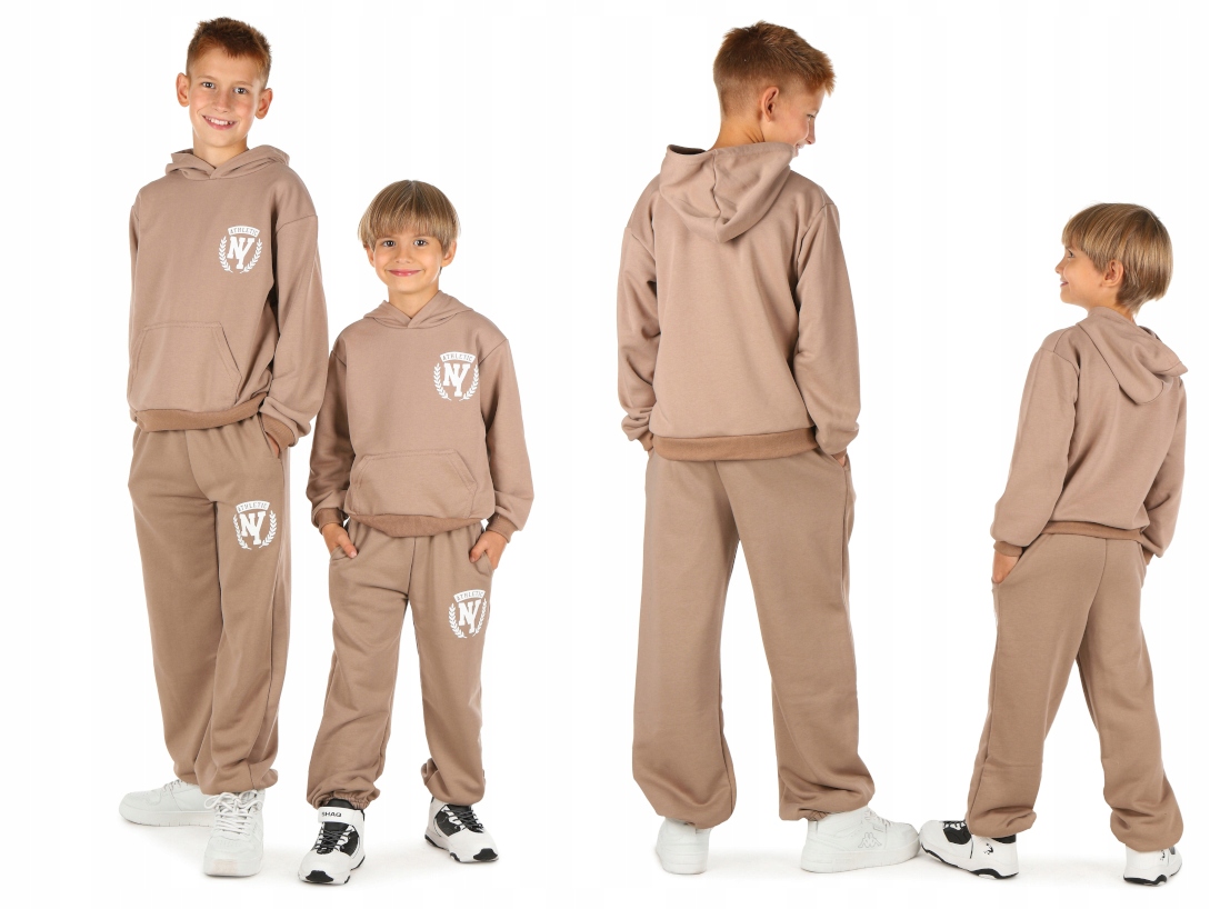 Komplet dresowy Nadruk, bluza i spodnie, produkt polski 146 Beż