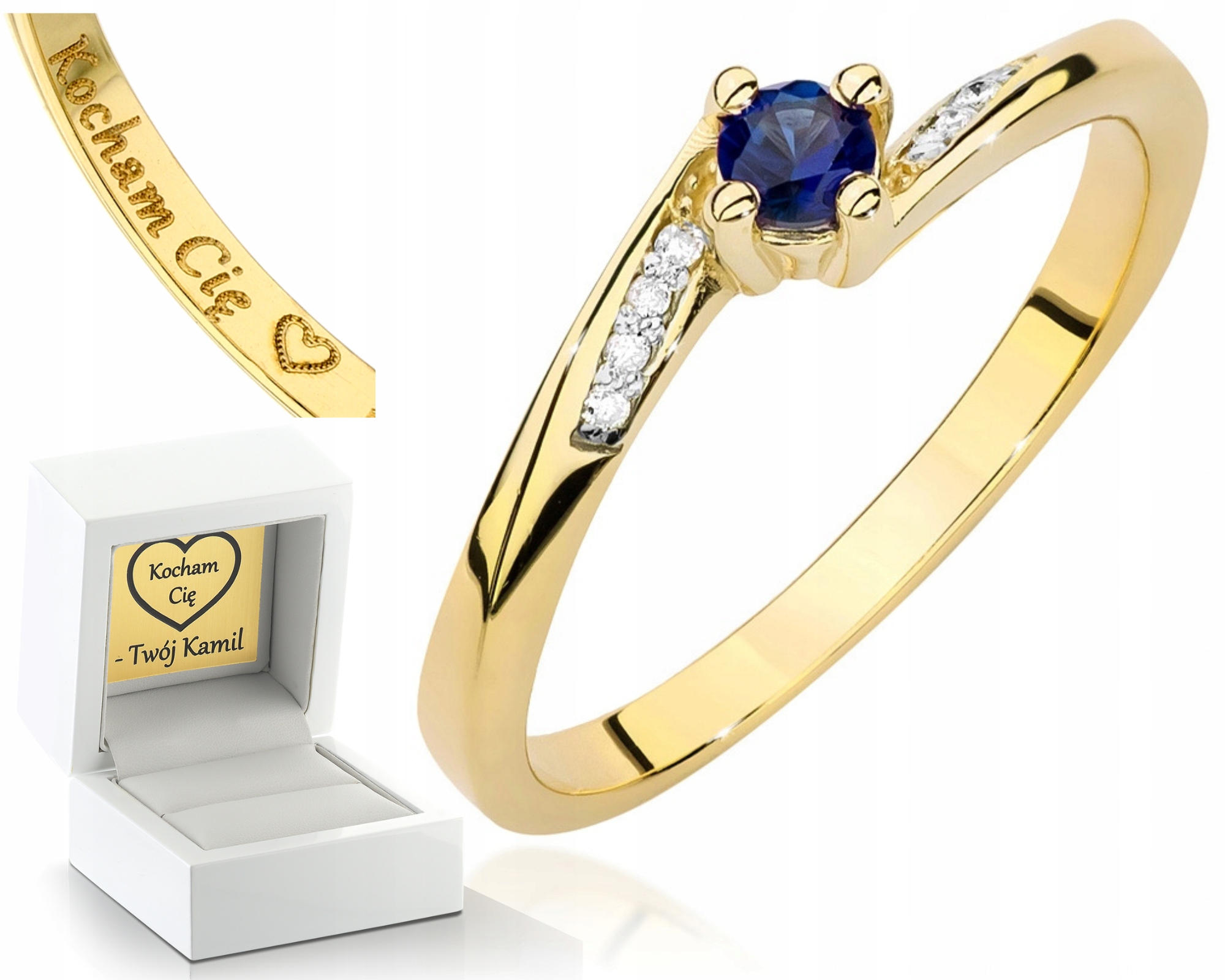 Zlatý Prstýnek Safírový Briliant 585 Gravírování Obchod