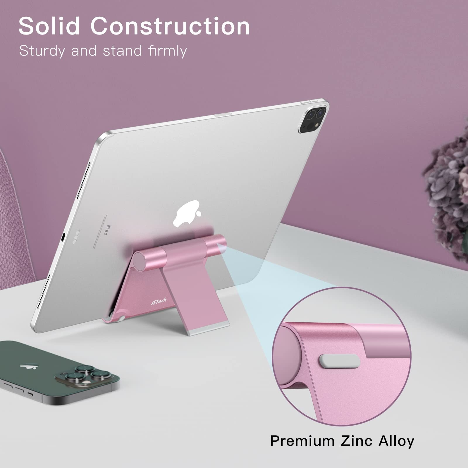 JETech Stojak Na Tablet Regulowany Składany Do iPad Galaxy Tab Różowy — miniatura 3