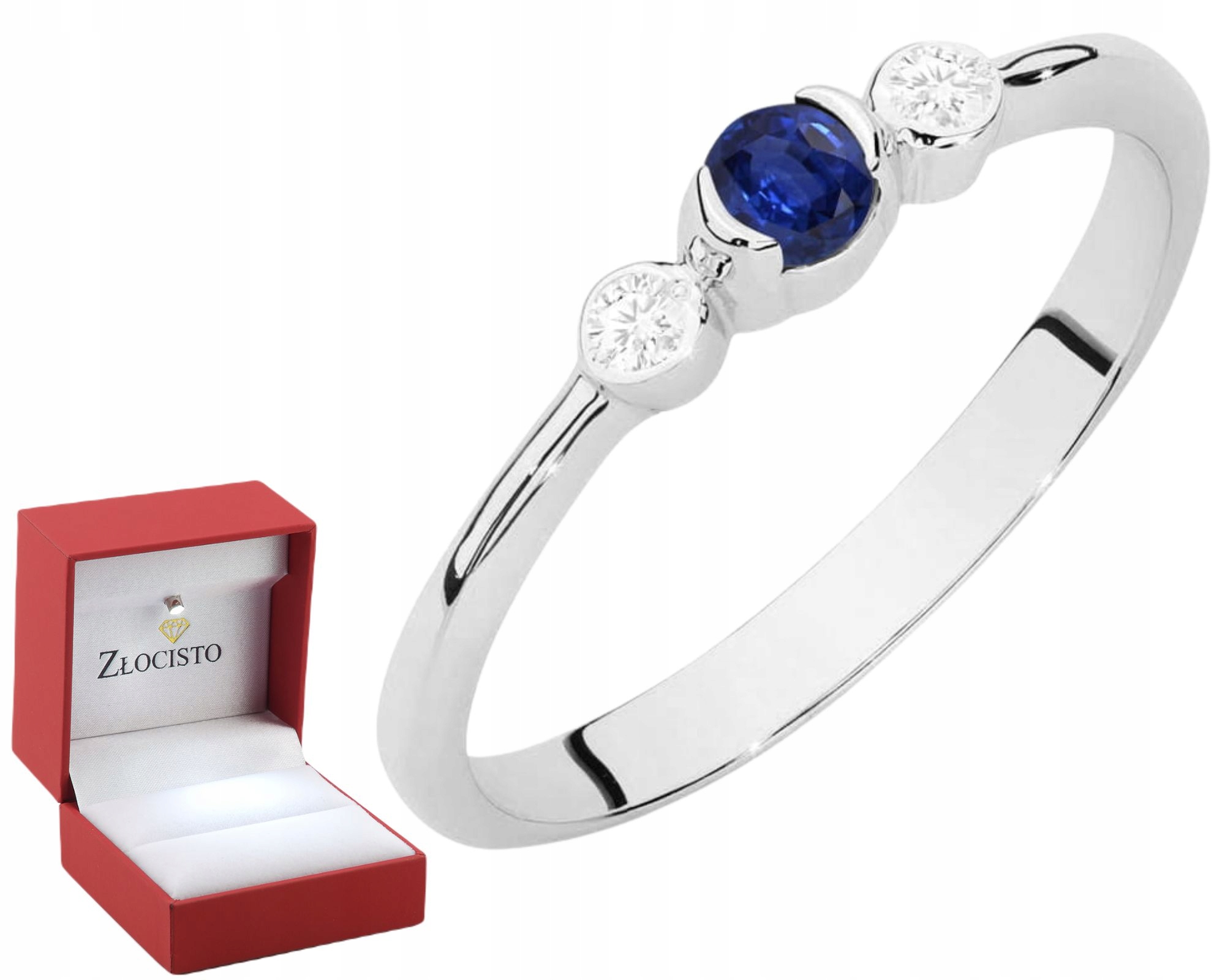 Bílý Zlatý Prstýnek Se Safírem A Brilianty Zlato 585 Dárek Gravírování