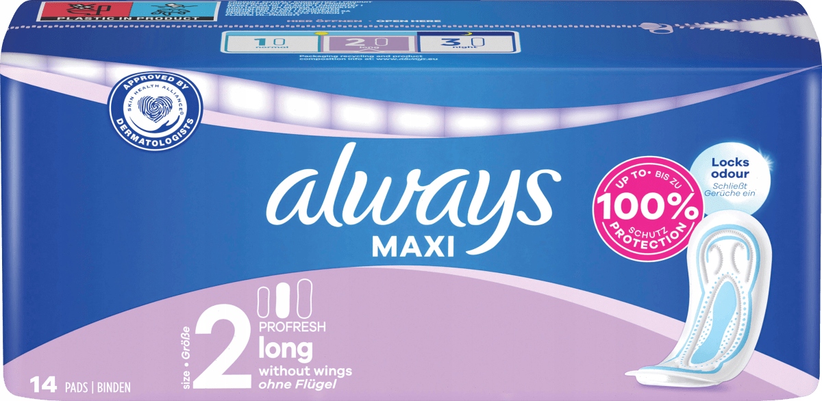 Always Maxi Profresh Long 2 Podpaski Higieniczne Bez Skrzydełek 14 Szt