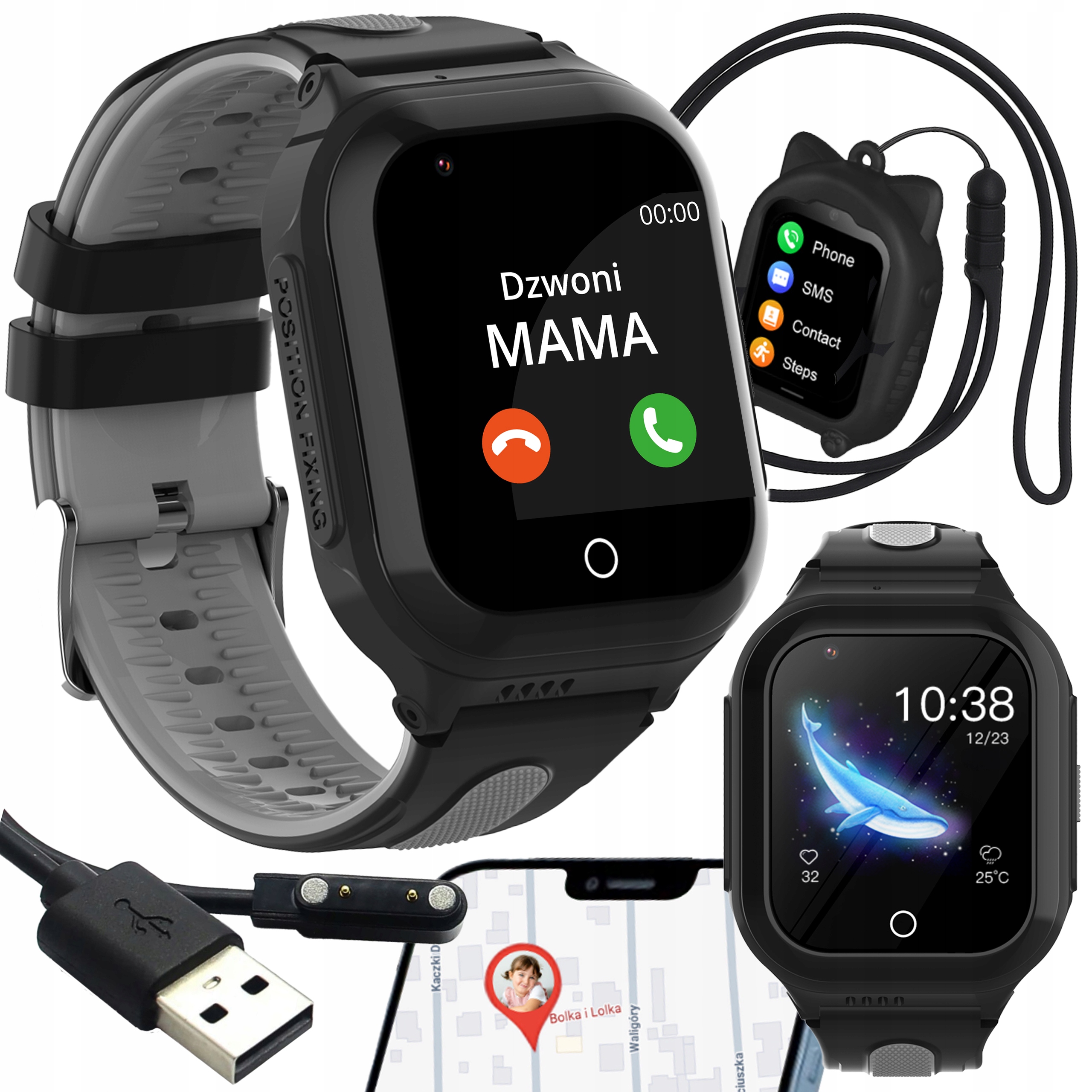 Smartwatch Hodinky Pre Deti Lokalizácia Gps Sms Hovory Hry 8GB Čierna