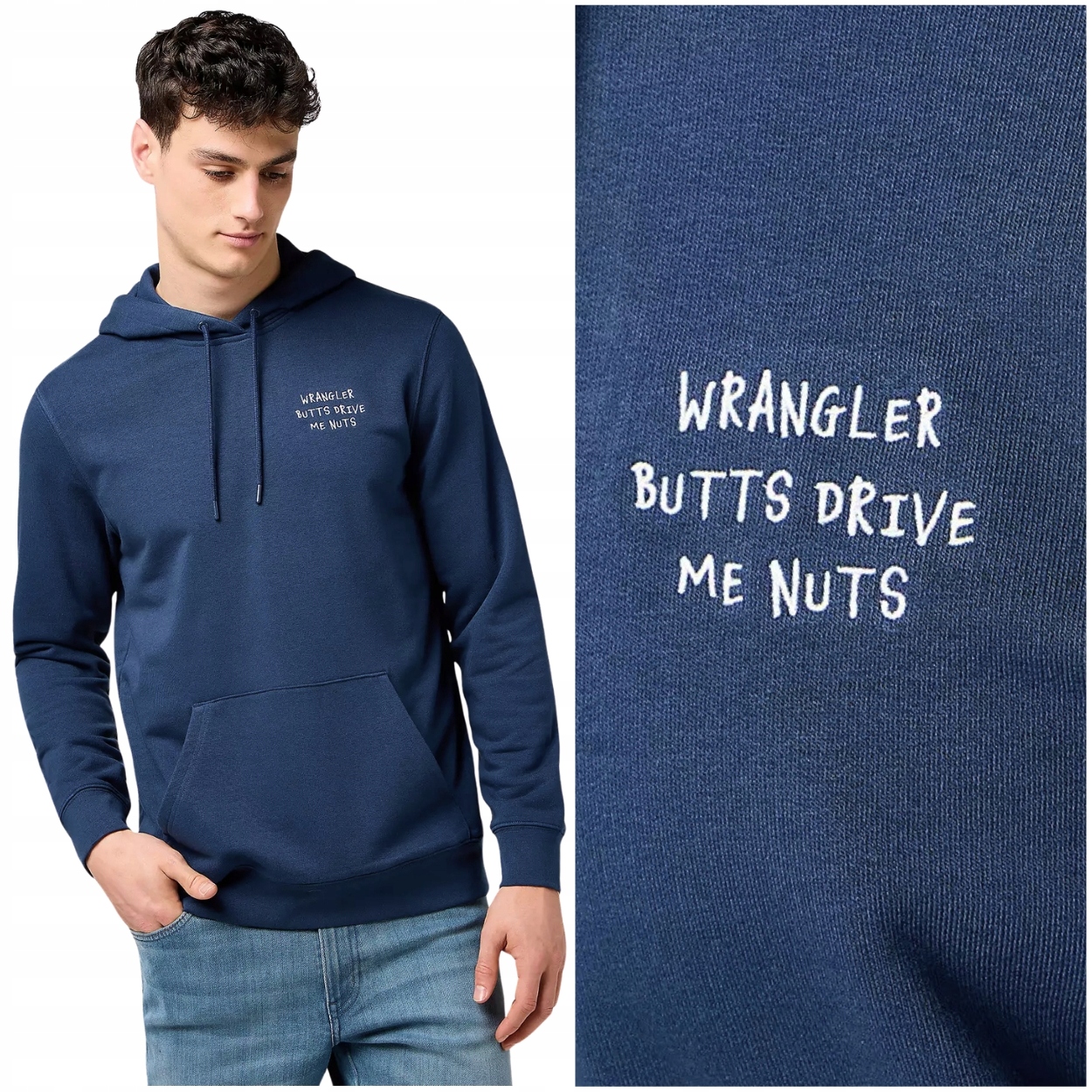 Wrangler Embroidery Hoodie volná bavlněná mikina s kapucí (klokanka) S