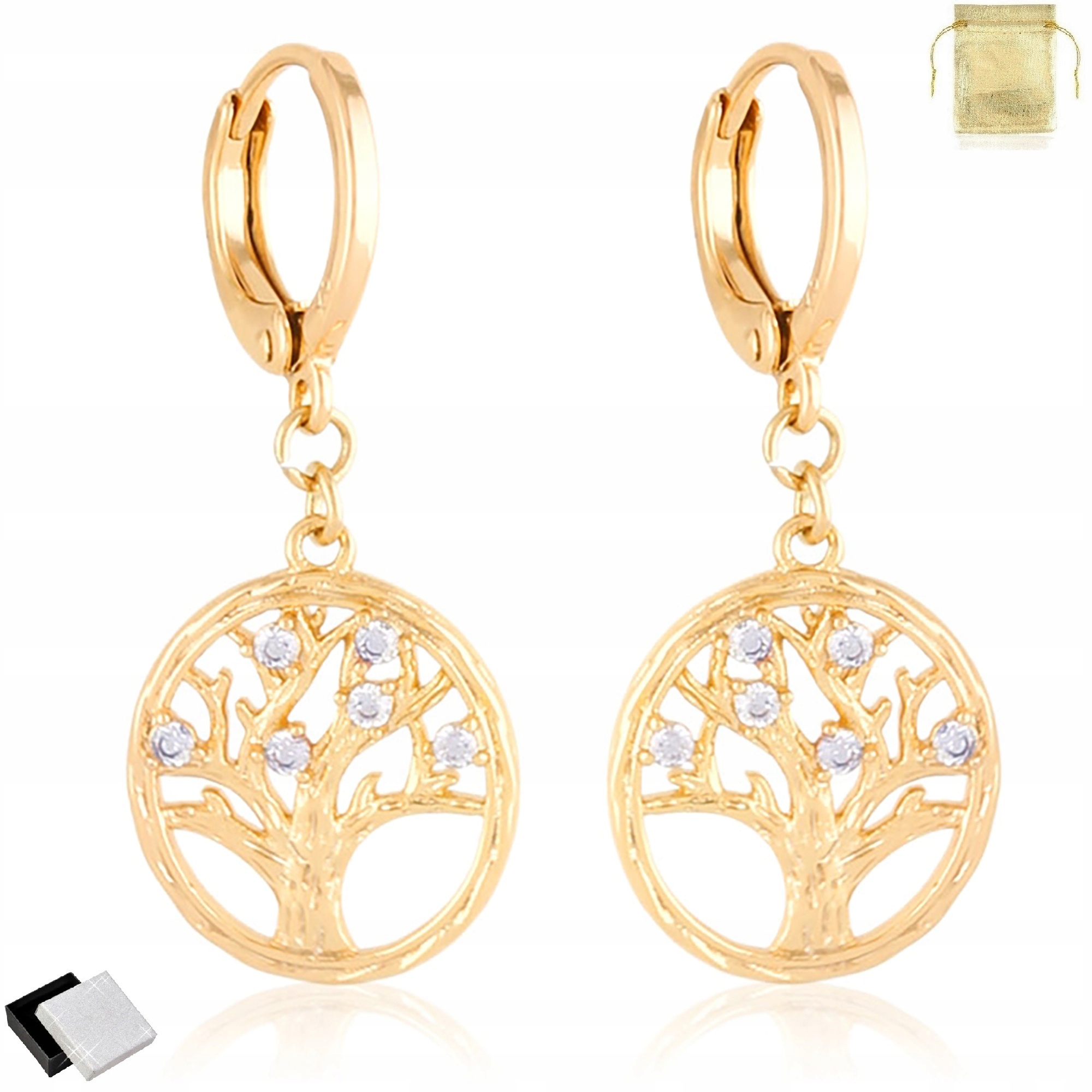 

Złote Kolczyki Wiszące Drzewka Szczęścia Cyrkonie