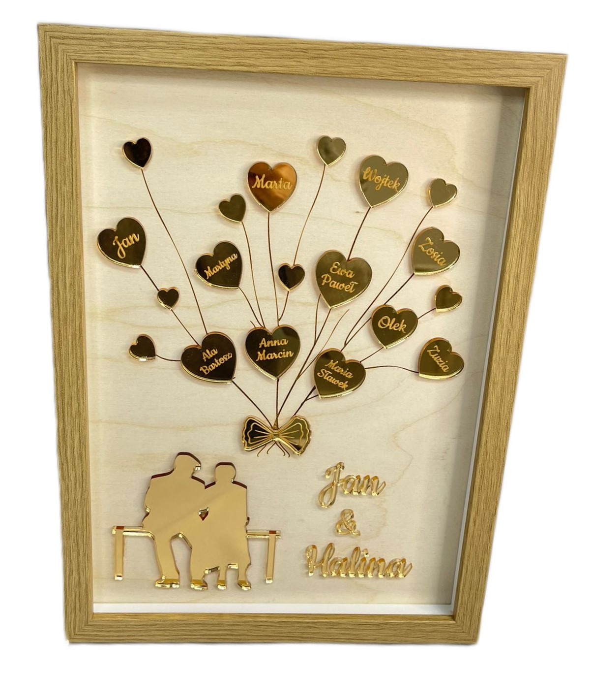Stromek srdcí s jmény, personalizovaný obraz v rámečku Dárek pro rodiče