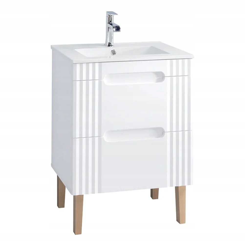 Umyvadlo se skříňkou 60cm, stojící, matná bílá, skandinávský styl Fiji White