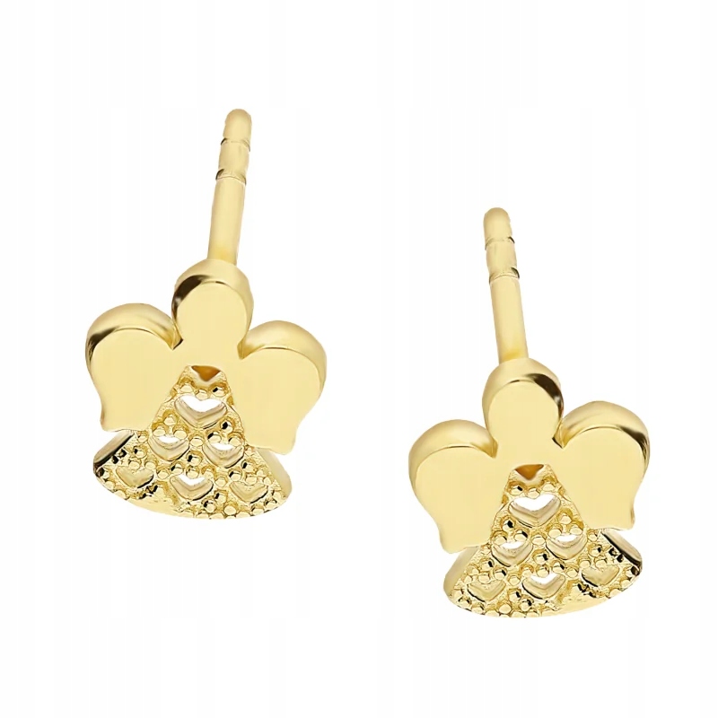 Zlaté náušnice pro ženy 585 s prolamovanými anděly na křtiny 1,17 g