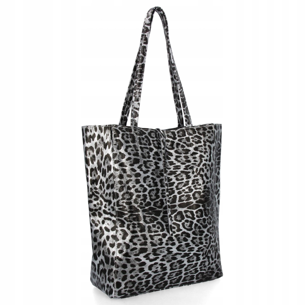 Torebka Skórzana Shopper Bag z Kosmetyczką 168 Srebrna