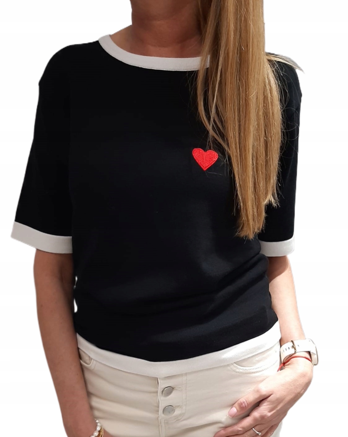 Yarn Premium Svetr Bluza Černá Bílá Srdíčko Novinka