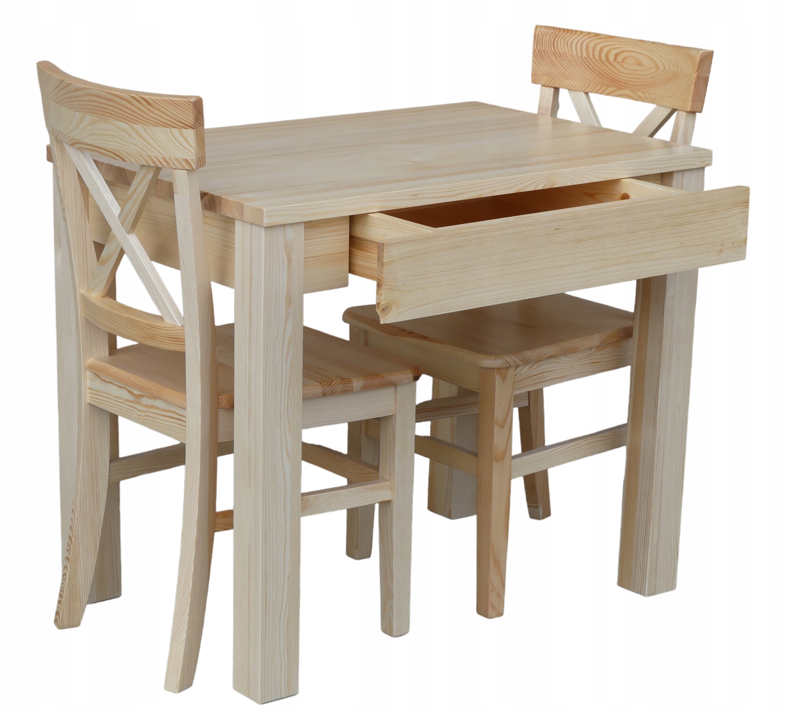 KOMPLET MEBLI KUCHENNYCH STÓŁ 90X60 Z DUŻĄ SZUFLADĄ +2 KRZESŁA SOSNA