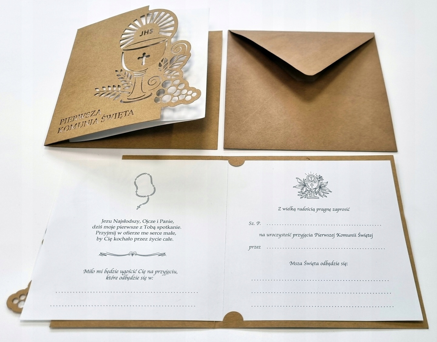 Zaproszenia na komunię dla chłopca lub dziewczynki DUŻE 15cm + KOPERTA Kolor inny kolor