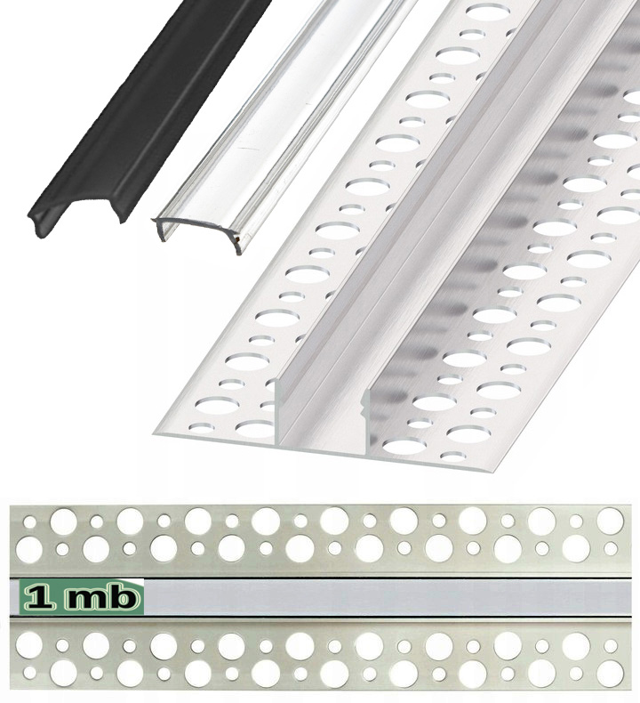 PROFIL ALUMINIOWY SREBRNY do taśm led do PŁYTEK gips + KLOSZ 1m
