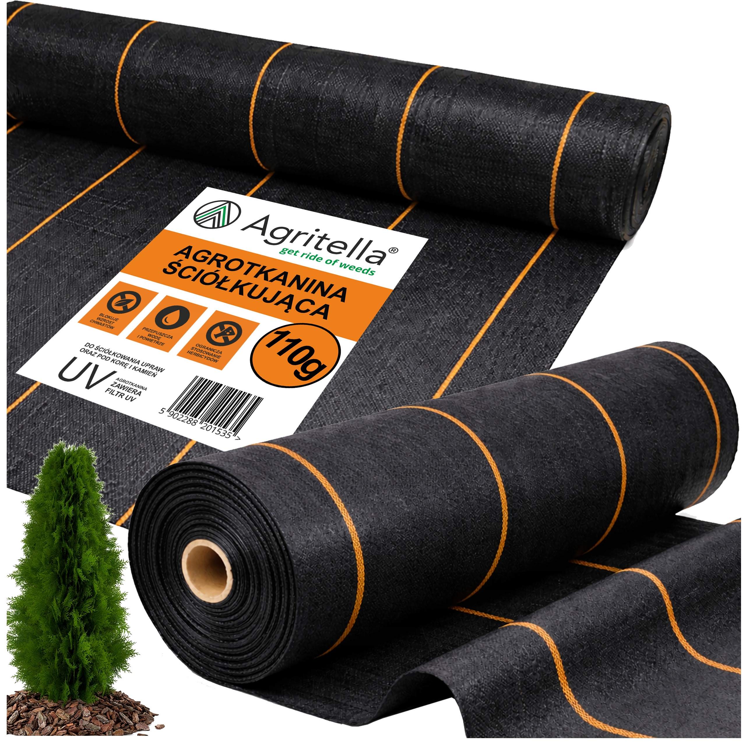 Agrotkanina 0,8x50m Czarna Premium 110g Agrowłóknina Antychwastowa Pod Korę