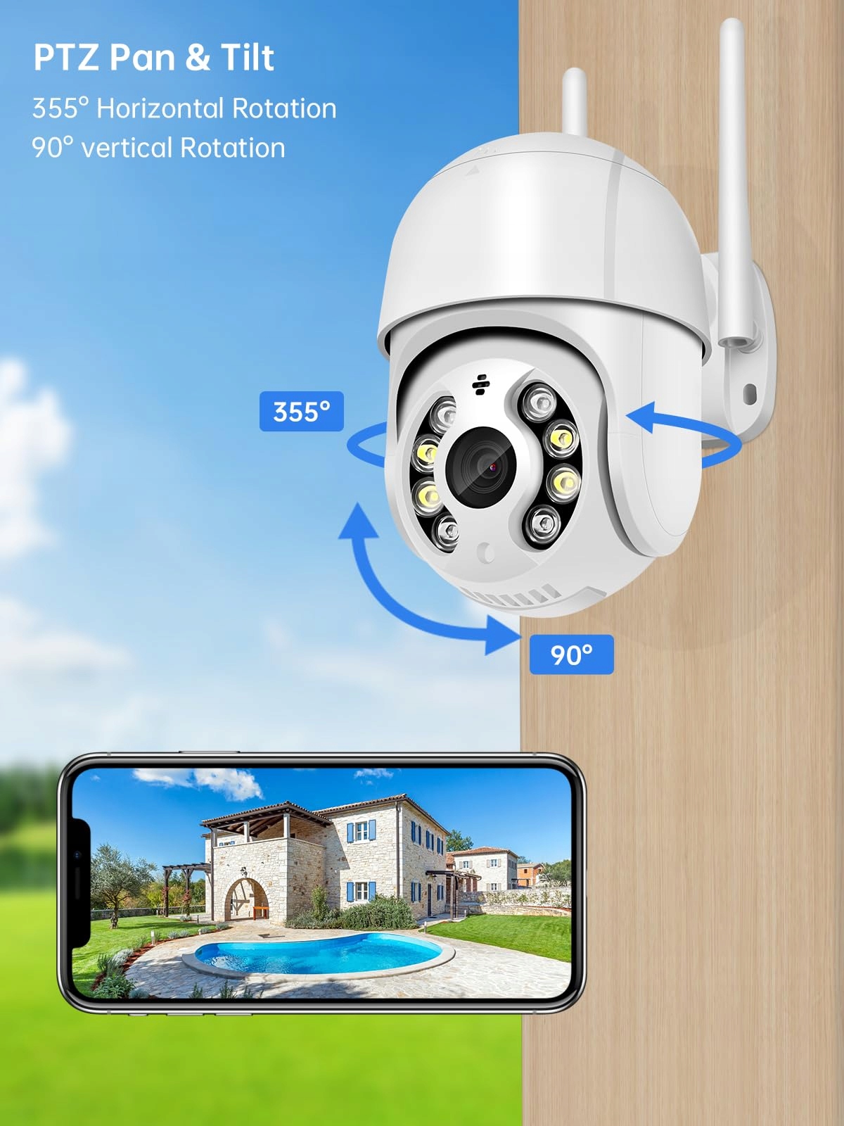 ANKSONO Kamera Zewnętrzna WiFi 2MP PTZ 350°/90° Nocna Wizja Audio — miniatura 2