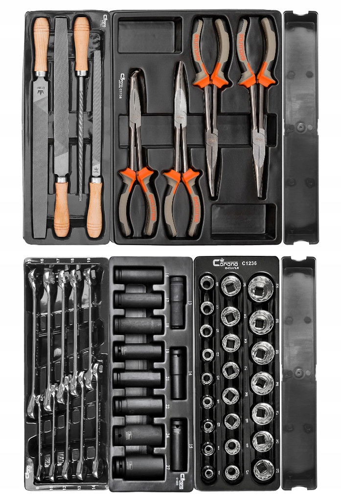 Dwa wózki narzędziowe szafka wyposażenie 736 elementów 7 szuflad Richmann Głębokość produktu 46.5 cm