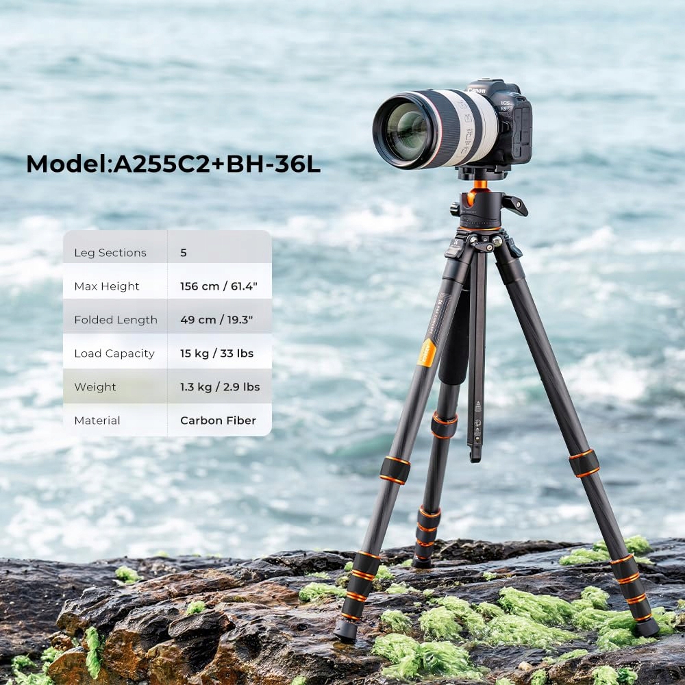 K&F CONCEPT 62 Zoll Statyw Kamera Carbonowy Z Monopodem i Głowicą 360° — miniatura 3